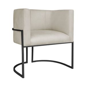 Poltrona Decorativa Luna Base De Ferro Preto Bouclé Cor Bege