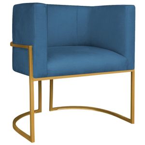 Poltrona Decorativa Luna Base De Ferro Dourado Linho Cor Azul Escuro