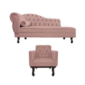 Kit Diva Recamier Diana 120cm Lado Direito E 1 Poltrona Classic Linho - Amarena Móveis Cor Rosê