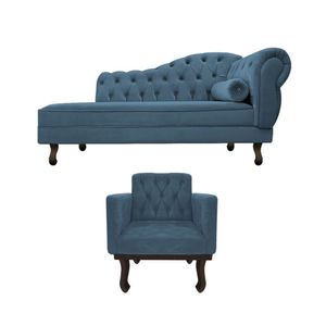 Kit Diva Recamier Diana 120cm Lado Esquerdo E 1 Poltrona Classic Linho - Amarena Móveis Cor Azul Royal