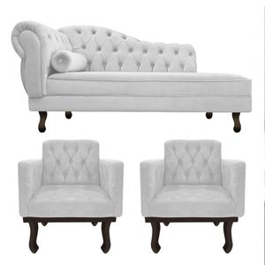 Kit Diva Recamier Diana 120cm Lado Direito E 2 Poltronas Classic Suede - Amarena Móveis Cor Branco