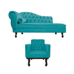 Kit Diva Recamier Diana 120cm Lado Direito E 1 Poltrona Classic Suede - Amarena Móveis Cor Azul Turquesa