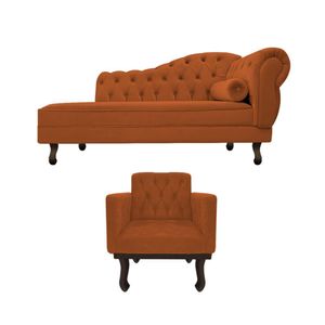 Kit Diva Recamier Diana 120cm Lado Esquerdo E 1 Poltrona Classic Suede - Amarena Móveis Cor Terracota