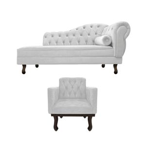 Kit Diva Recamier Diana 120cm Lado Esquerdo E 1 Poltrona Classic Suede - Amarena Móveis Cor Branco