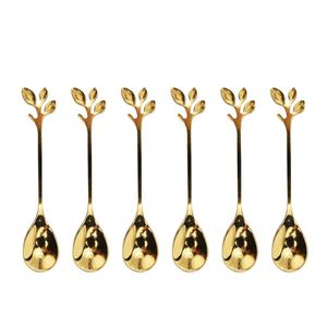 Conjunto 6 Colheres Para Aperitivos Aço Inox Leaves Dourado