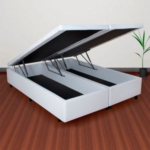 Base Box Baú Casal Bipartido 138x188x42cm Courino Com Pistão A Gás Branco