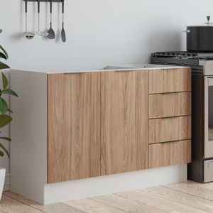 Balcão Pia 120cm Sem Tampo Com Rodapé Puxador 150mm Ipanema Cabecasa Madeiramadeira Acácia-branco