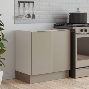 Balcão 2 Portas 80cm Sem Tampo Com Rodapé Puxador 150mm Ipanema Cabecasa Madeiramadeira Fendi Trama-branco