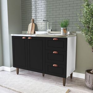 Balcão 2 Portas 3 Gavetas 120 Cm Pérola Yescasa Branco - Preto