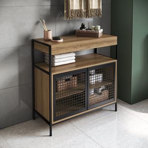 Armário Gabinete De Banheiro 80cm Estilo Industrial Com 2 Portas Preto-mel