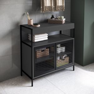 Armário Gabinete De Banheiro 80cm Estilo Industrial Com 2 Portas P1038 Sem Cuba Preto-grafite