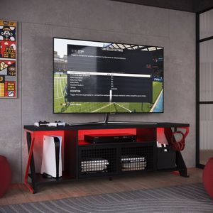 Rack Gamer Estilo Industrial Para Tv Até 60 Com Iluminação Em Led Rgb P1033 Vermelho-preto