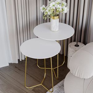 Conjunto Mesa De Canto Trude 55cm X 45cm X 45cm Branco- Dourado