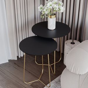 Conjunto Mesa De Canto Trude 55cm X 45cm X 45cm Preto - Dourado