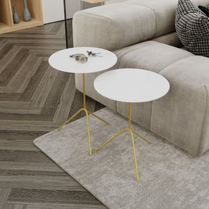 Conjunto Mesa De Canto Pugly 55x40x40cm Branco-dourado