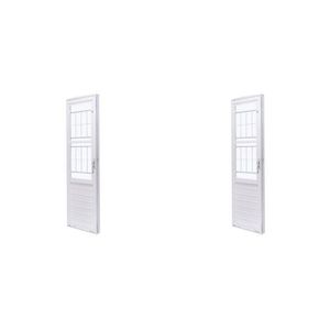 Kit Com 2 Portas De Aço Com Postigo 215x83cm Com Grade Quadriculada E Vidro Liso Unicsol Ramassol Branco