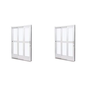 Kit Com 2 Portas De Aço De Correr 215x200cm 3 Folhas Vidro Liso Qualitysol Ramassol Branco