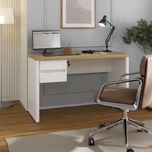 Escrivaninha Minimalista Toq Com 2 Gavetas Com Chave Olmo-branco