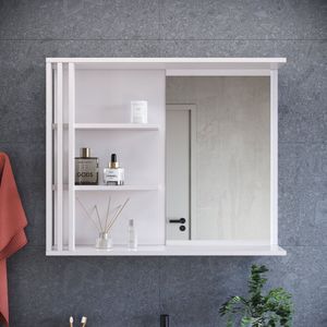 Espelheira Para Banheiro Estela Com 2 Prateleiras Branco