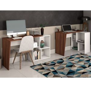 Kit 2 Peças Com Escrivaninhas Modernas Com 4 Nichos E 2 Opções De Montagem Ipê-branco