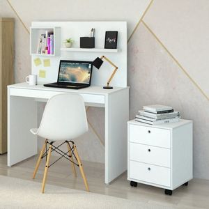 Kit 2 Peças Com Escrivaninha Moderna Com Painel E Nicho E Gaveteiro Organizador Com 3 Gavetas Branco