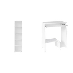 Kit 2 Peças Com Escrivaninha Com Tampo Portátil E Estante 5 Prateleiras Branco
