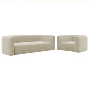 Kit Sofá 2 Lugares 160cm E Poltrona Orgânica Luxo Recepção Melina Bouclé - Amarena Moveis Cor Bege