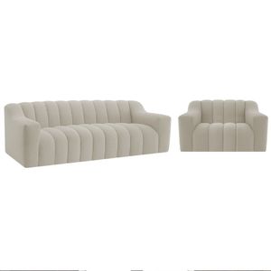 Kit 1 Sofá 150cm 2 Poltrona Luxo Recepção Sala Elegance Linho Cor Bege