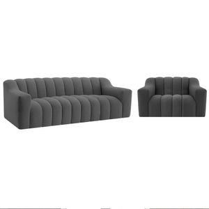 Kit 1 Sofá 150cm 2 Poltrona Luxo Recepção Sala Elegance Linho Cor Cinza Escuro