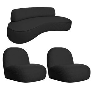 Sofá Curvo 140cm 2 Lugares E 2 Poltrona Amsterdã Linho Adj Decor Preto