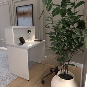Balcão De Atendimento Para Recepção Pequeno 80cm De Largura Branco Cinza Cristal