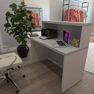 Balcão De Atendimento Para Recepção 120cm De Largura Branco Cinza Cristal
