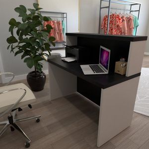 Balcão De Atendimento Para Recepção 120cm De Largura Branco Preto