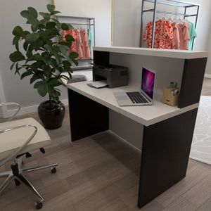 Balcão De Atendimento Para Recepção 120cm De Largura Preto Branco