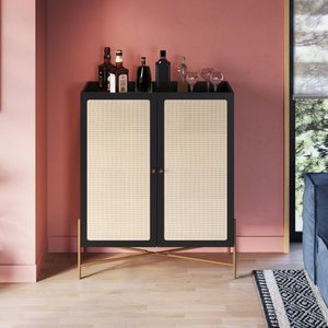 Cristaleira 2 Portas 93cm Palhinha Pé Metal Oslo Nero Dourado