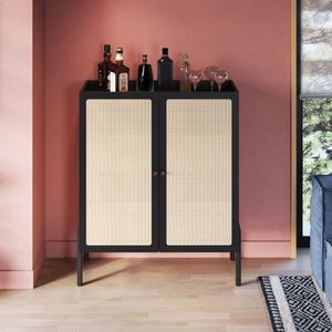 Cristaleira 2 Portas 93cm Palhinha Pé Madeira Oslo Nero Preto