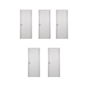 5 Kits Porta De Madeira Lisa 215x84cm Com Batente De Mdf Ultra 16cm Melamínico Branco