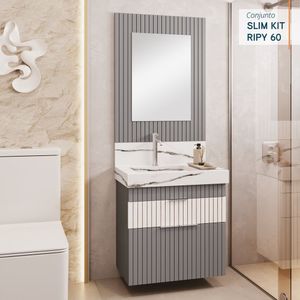 Conjunto Completo Para Banheiro Slim Kit Ripy 60cm Cinza
