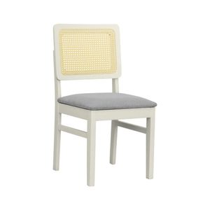 Cadeira Lyon Madeira Maciça Encosto Telinha Natural Assento Estofado Linho Off White Cinza