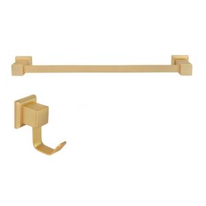 Kit Com Porta Toalha De Banho 62cm E 01 Cabide Premium Ducon Metais Ouro Fosco