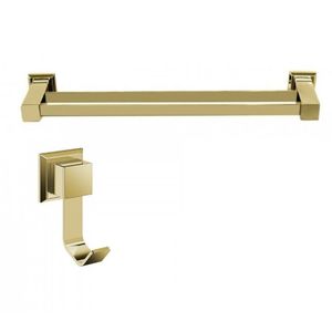 Kit Com Porta Toalha De Banho Duplo 62cm E 1 Cabide Ducon Metais Gold