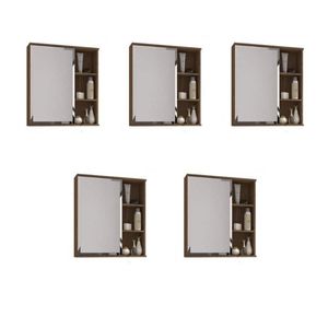Kit Com 5 Espelheiras Para Banheiro 1 Porta 3 Prateleiras Treviso Branco