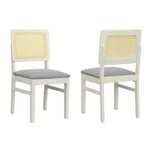 Kit 2 Cadeiras Lyon Madeira Maciça Encosto Telinha Assento Estofado Linho Off White-cinza