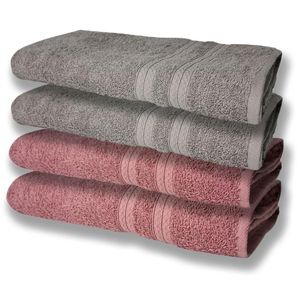 4 Toalhas Super Felpudas Grande E Grossa Algodão 80x150 Itália Soft Beka - Cinza/rosê