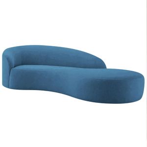 Divã Recamier Orgânico França 140cm Lado Direito Linho - Amarena Moveis Cor Azul Royal