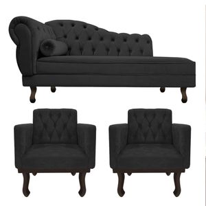 Kit Diva Recamier Diana 120cm Lado Direito E 2 Poltronas Classic Linho - Amarena Móveis Cor Cinza