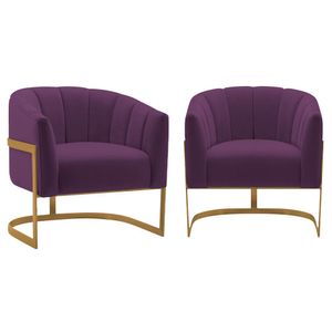 Kit 2 Poltronas Decorativas Sala De Estar Recepção Mavie Base De Ferro Dourado Suede - Amarena Móveis Cor Roxo
