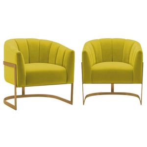 Kit 2 Poltronas Decorativas Sala De Estar Recepção Mavie Base De Ferro Dourado Suede - Amarena Móveis Cor Amarelo
