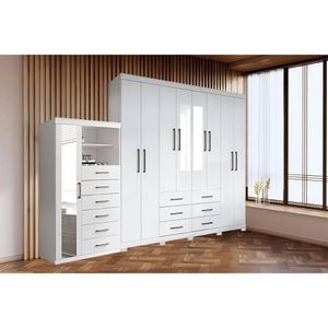 Guarda Roupa 2 Peças 1 Guarda Roupa + 1 Cômoda QC141 Branco Santos Andirá