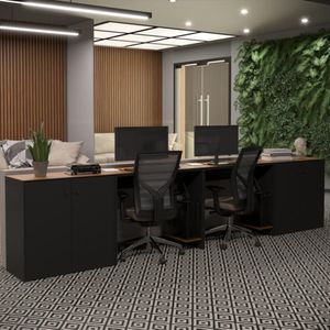 Conjunto De Escritório 4 Peças Smart Office 2 Mesas E 2 Aparador Buffet - Preto E Cedro